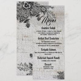 Belle carte de menu Mariage Fleurs noires/grises