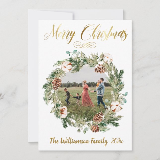 Belle carte de Noël Floral Photo Wreath (Devant)
