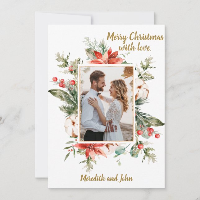 Belle carte de Noël Floral Photo Wreath (Devant)