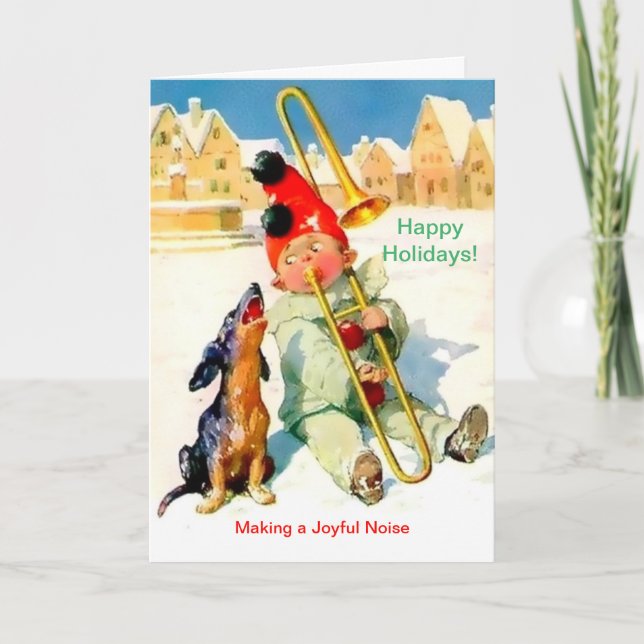 Belle carte de Noël garçon, Trombone & Dachshund (Devant)