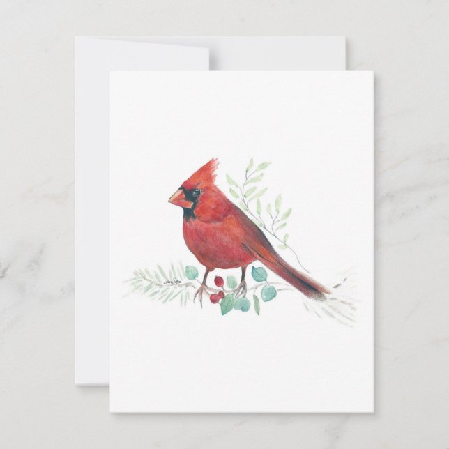 Belle carte de note cardinale rouge aquarelle (Devant)