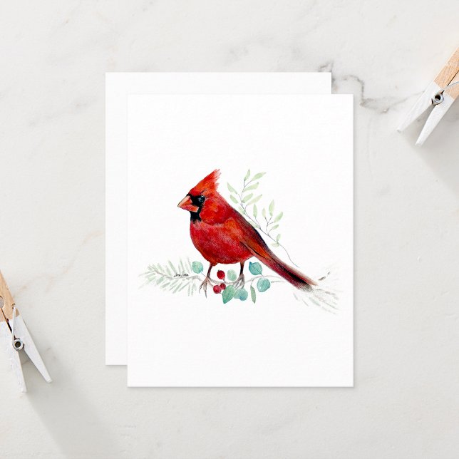 Belle carte de note cardinale rouge aquarelle (Beautiful Red Watercolor Colored Pencil Cardinal Blank Note Cards from Jenn Steffen Art)
