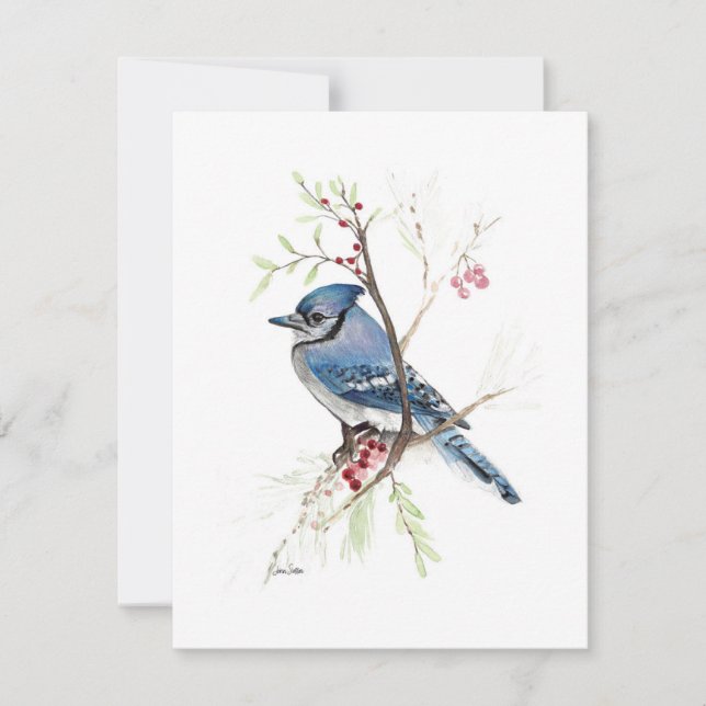 Belle carte de note en aquarelle Blue Jay (Devant)