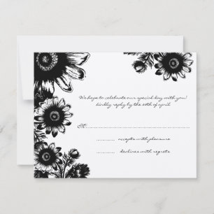 Belle carte de réponse de mariage à fleurs noires 