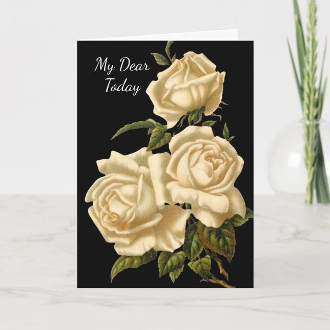Belle Carte de voeux Anniversaire Roses Blanches (Devant)