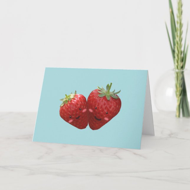 Belle carte de voeux de couples de fraise (Devant)