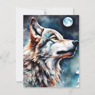 Belle carte de voeux de loup d'aquarelle