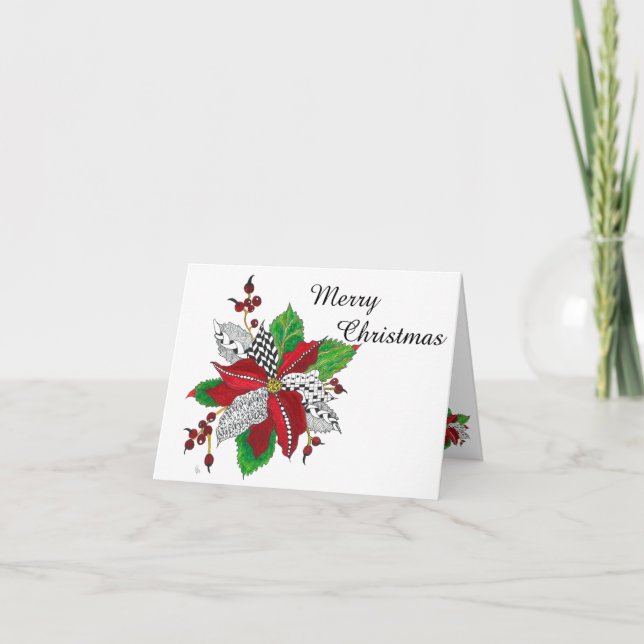Belle carte de voeux de Noël Red Poinsettia (Devant)