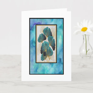 Belle carte de vœux florale sarcelle et or