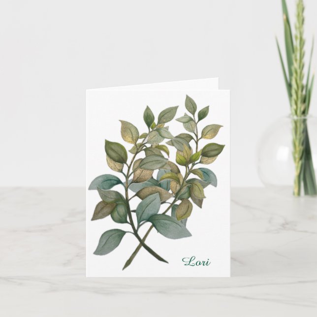 Belle carte de voeux pliée Botanique/Basil (Devant)