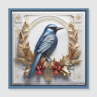 Belle carte magnétique d'oiseaux bleus de Noël