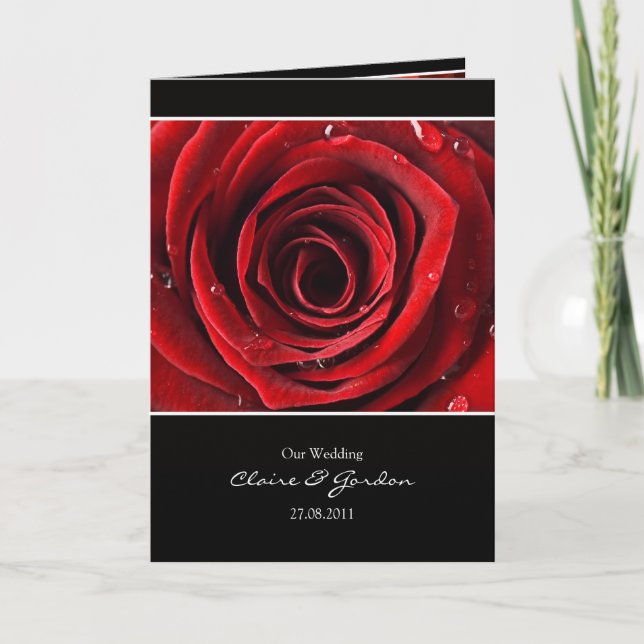 Belle carte Mariage Rose Rouge Invitation - Noir (Devant)