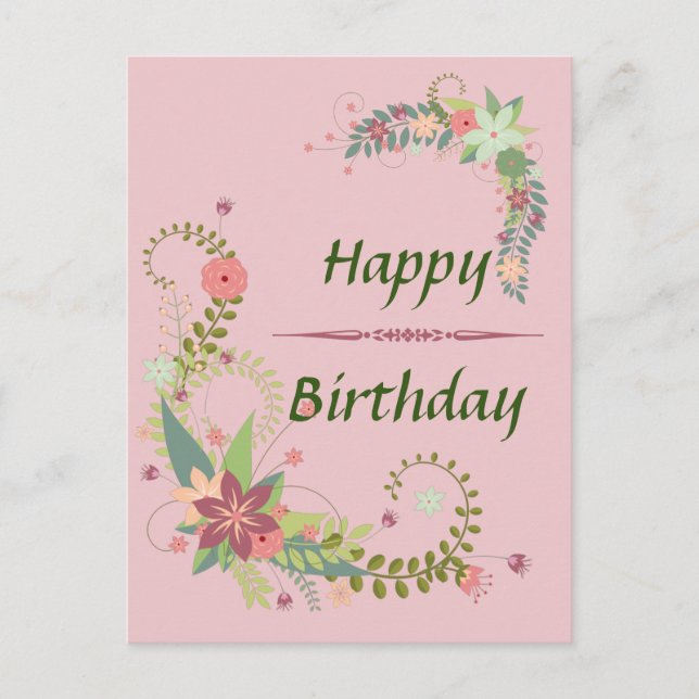 Belle carte postale d'anniversaire florale rose ve (Devant)
