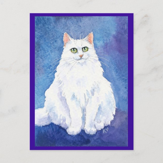 Belle carte postale de chat blanc ou de chaton (Devant)