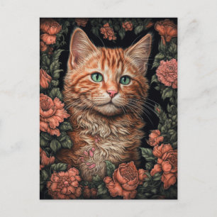 Belle carte postale Ginger Kitten et Fleurs