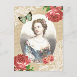 Belle carte postale vintage avec femme et rose