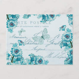 Belle carte postale vintage bleue avec fleurs
