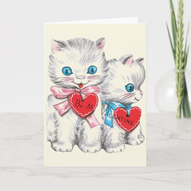 Belle carte Retro White Kittens Saint Valentin (Devant)
