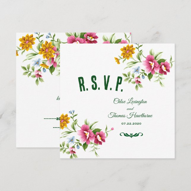 Belle carte RSVP de mariage Fleurs de printemps (Devant / Derrière)