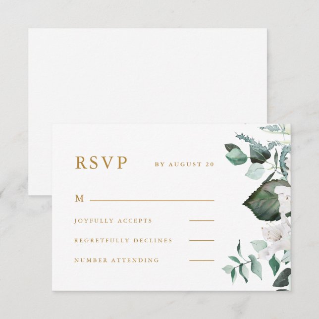 Belle carte RSVP de mariage floral blanc (Devant / Derrière)