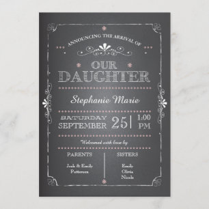 Belle Chalkboard Baby Girl Faire-part de naissance