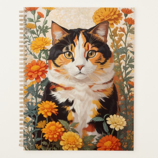 Belle Chat Calico Avec Fleurs Marigold (Devant)
