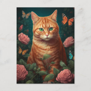 Belle Chat Gingembre Avec Roses Roses Rose Carte P