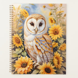 Belle Chouette Et Fleurs De Soleil