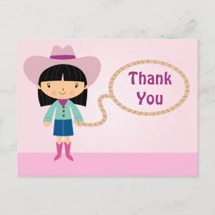 Belle cowgirl lasso fille merci carte postale