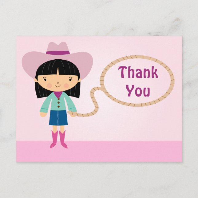 Belle cowgirl lasso fille merci carte postale (Devant)