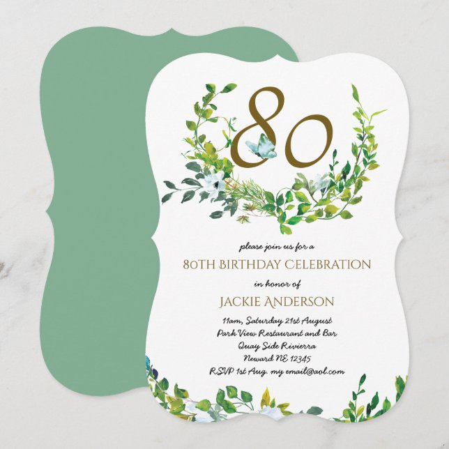 Belle Elégante Invitations d'anniversaire 80e Wo/M (Devant / Derrière)