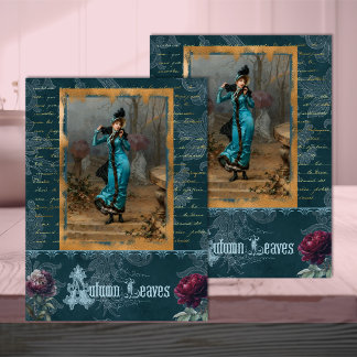 Belle-Époque-Frau in blaugrüner Decoupage-Seidenpa Seidenpapier