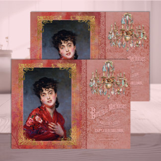 Belle-Époque-Frau in sanfter roter Decoupage  Seidenpapier