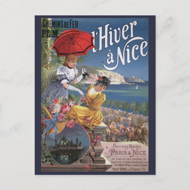 Belle Epoque Nice Winterreise-Poster Postkarte (Vorderseite)