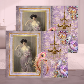 Belle Époque Woman in Soft Lilac Pink Decoupage Seidenpapier