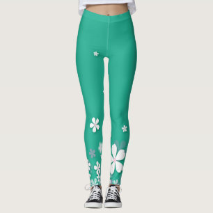 belle et mignonne fleurs blanches leggings verts