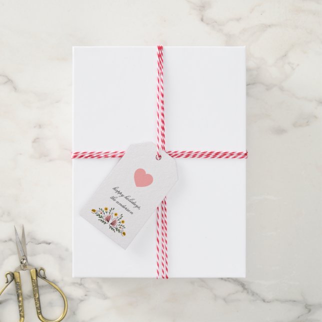 Belle étiquette cadeau de fleurs roses avec CoeurM (Avec de la ficelle)