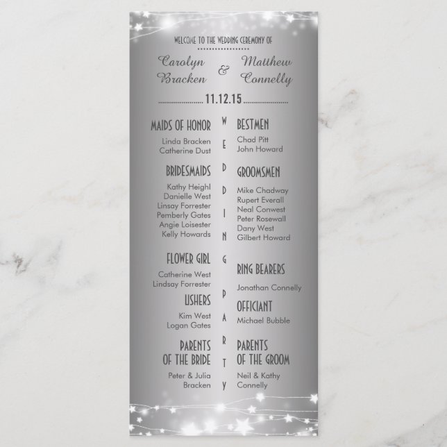 Belle Étoiles brillantes Programme de mariage d'ar (Devant)