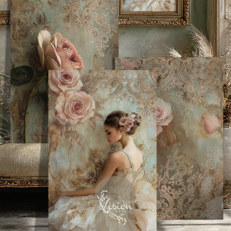 Belle Étude Blush Rose Ballerina Teal Damast Geschenkpapier Set