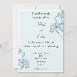 Belle Faire-part de mariage, bleu, fleurs bleues