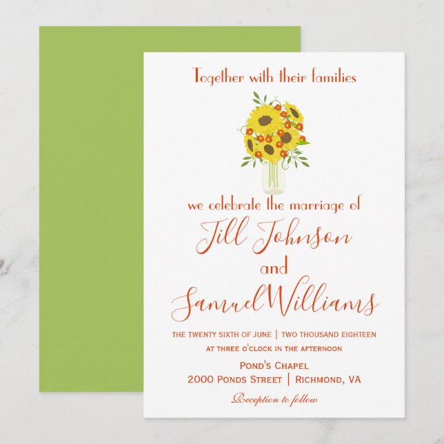 Belle Faire-part de mariage de tournesol (Devant / Derrière)