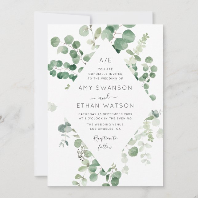 belle faire-part de mariage de verdure eucalyptus (Devant)