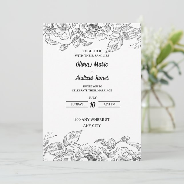 belle faire-part de mariage fleurie élégante (Debout devant)