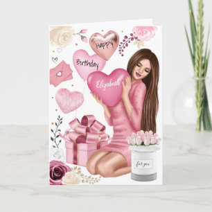 Belle Fashion Girl Joyeux Anniversaire Carte de va