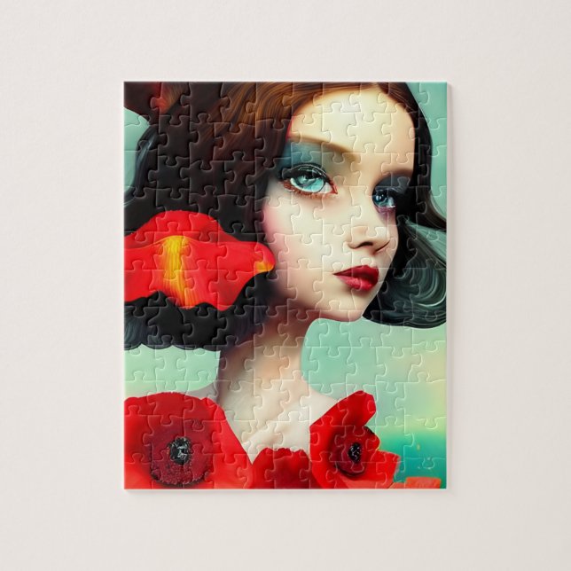 Belle Femme Aux Fleurs De Pavot Puzzle (Vertical)