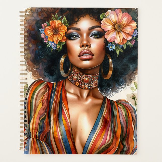 Belle Femme Noire Avec Afro les années 70 Mode Rét (Devant)