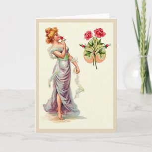 Belle femme victorienne avec la carte de note de