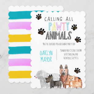 Belle fête animal chien thème enfant invitation d'