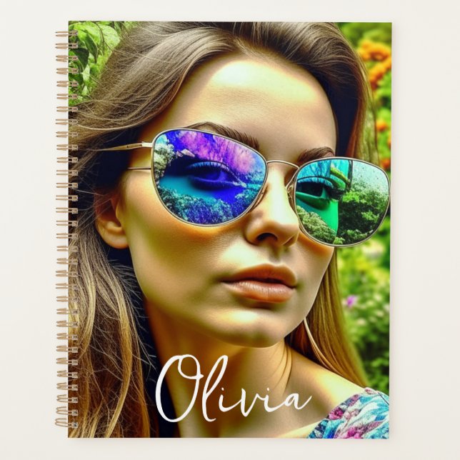 Belle fille avec lunettes de soleil Fleurs de réfl (Devant)