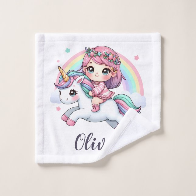Belle fille bébé sur Unicorn (Gant de toilette)